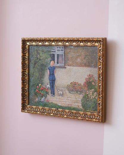 Ancienne huile sur toile - Pauline et les chihuahuas