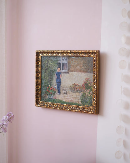 Ancienne huile sur toile - Pauline et les chihuahuas