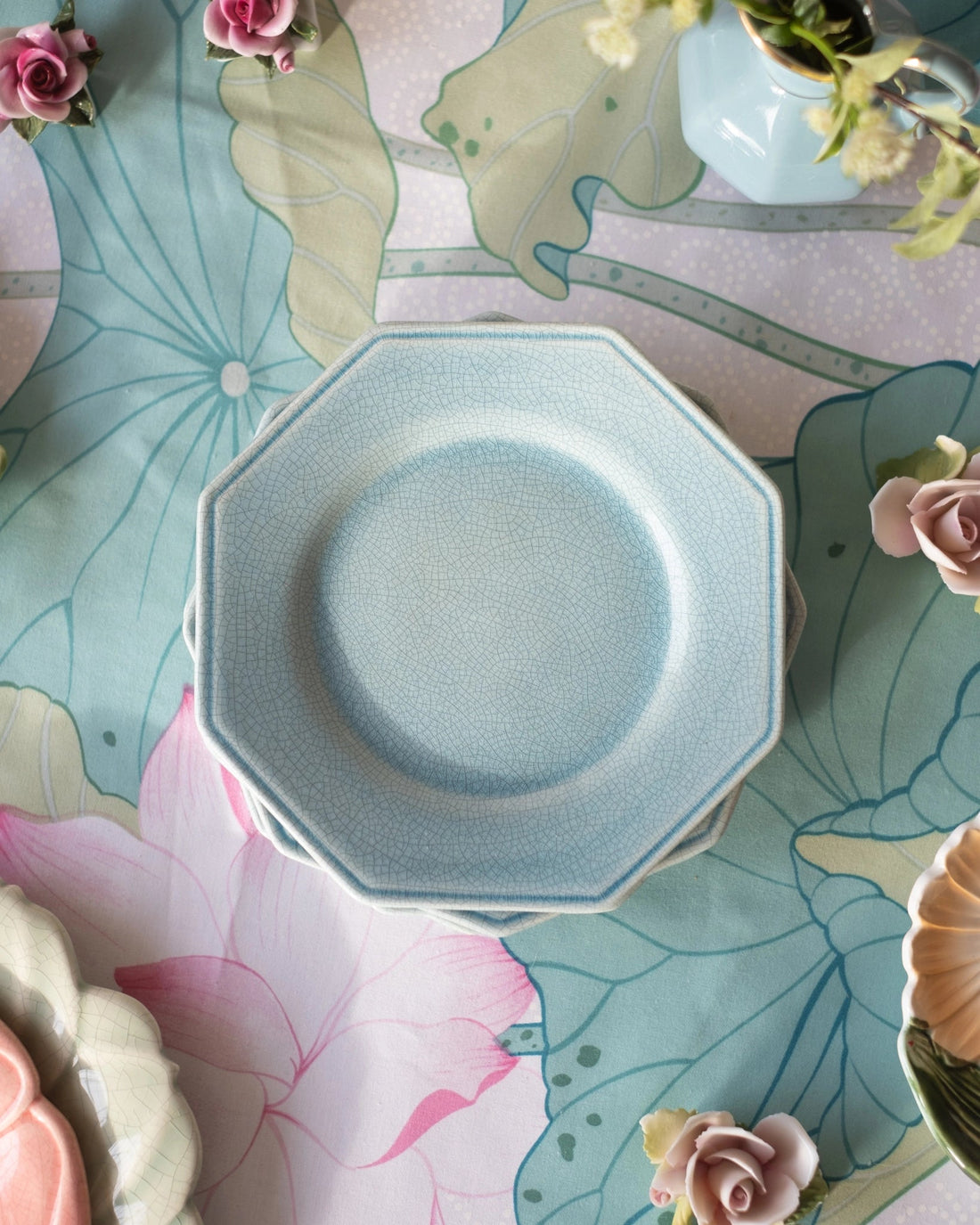 4 petites assiettes en faïence turquoise de Charolles - Silly &amp; Billy