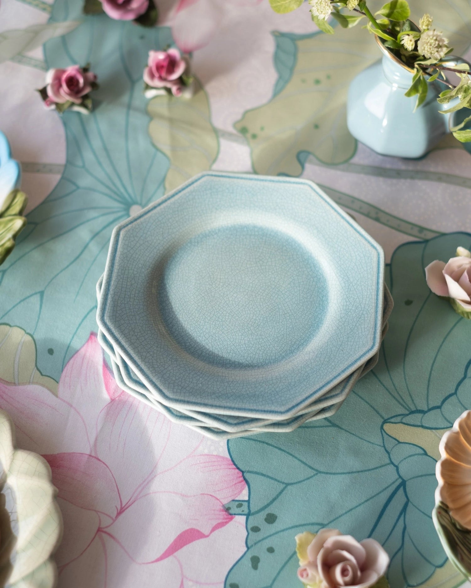 4 petites assiettes en faïence turquoise de Charolles - Silly &amp; Billy