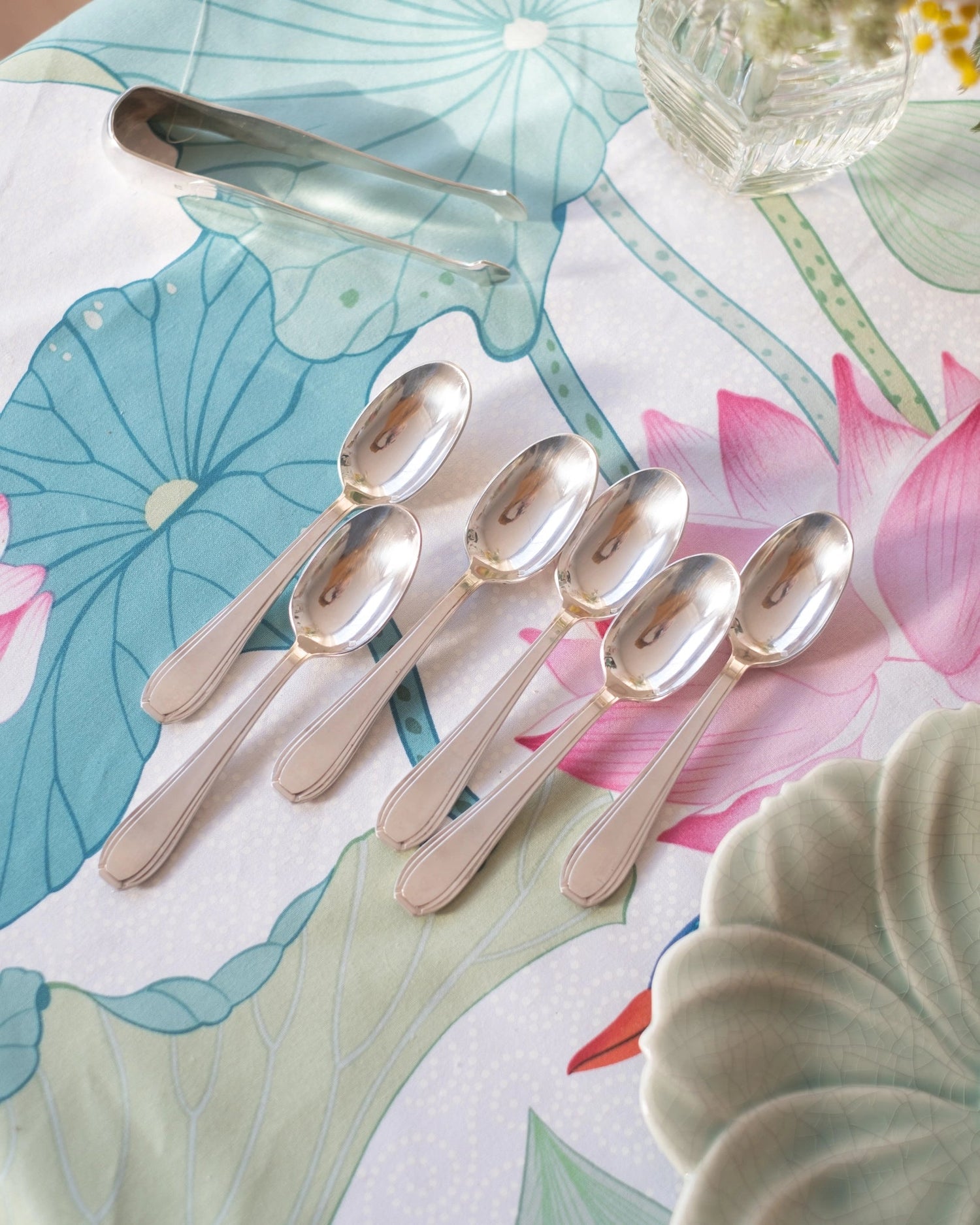 6 anciennes cuillères à dessert en métal argenté - Silly &amp; Billy