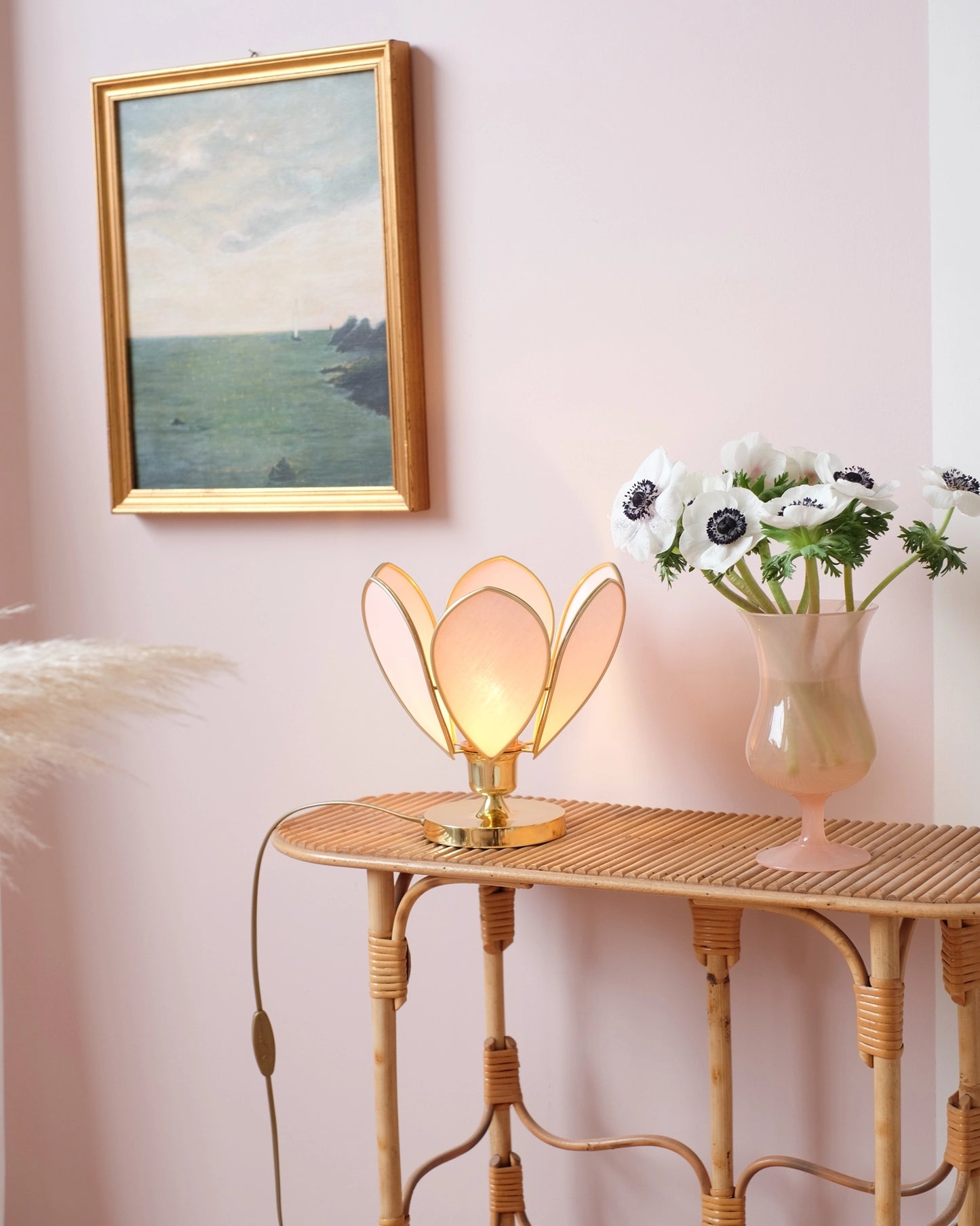 Lampe Fleur à poser - Blush et doré