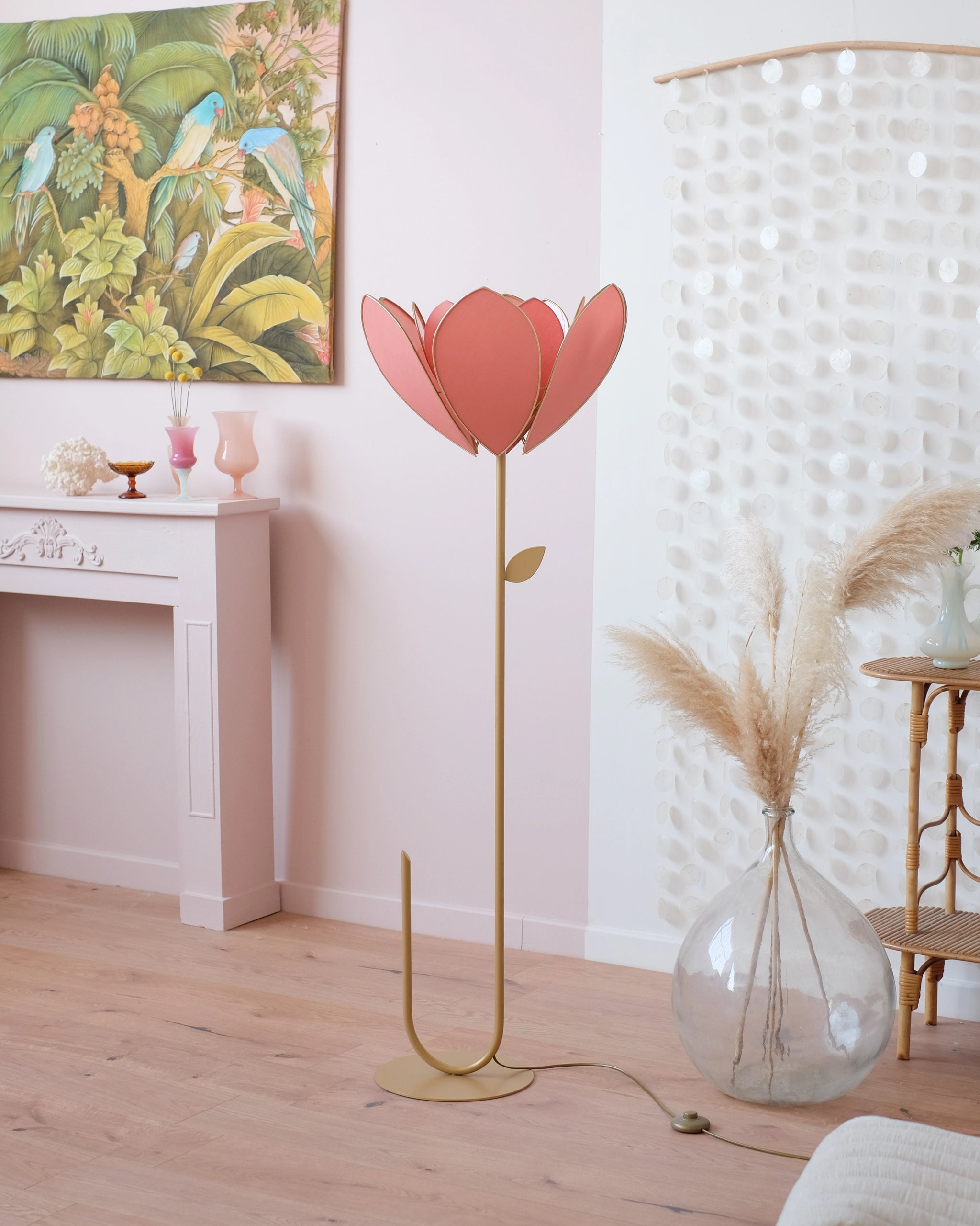 Pied de lampadaire et abat-jour fleur double - Terracotta