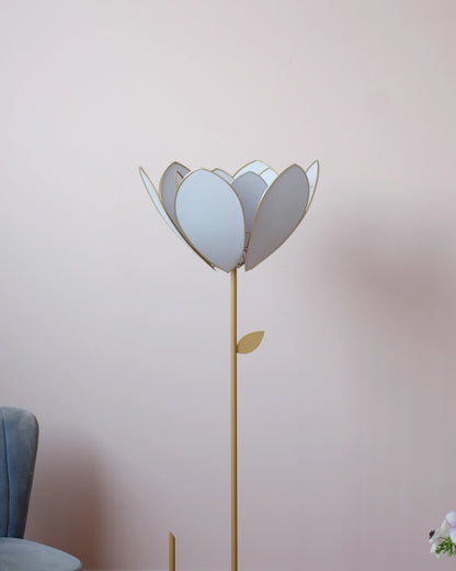 Pied de lampadaire et abat-jour fleur double - Baby blue