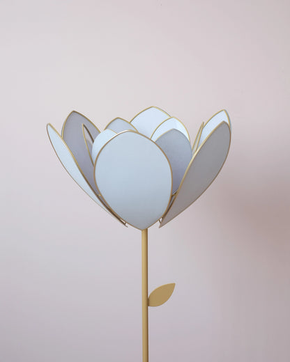 Pied de lampadaire et abat-jour fleur double - Baby blue