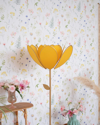 Pied de lampadaire et abat-jour fleur double - Mimosa