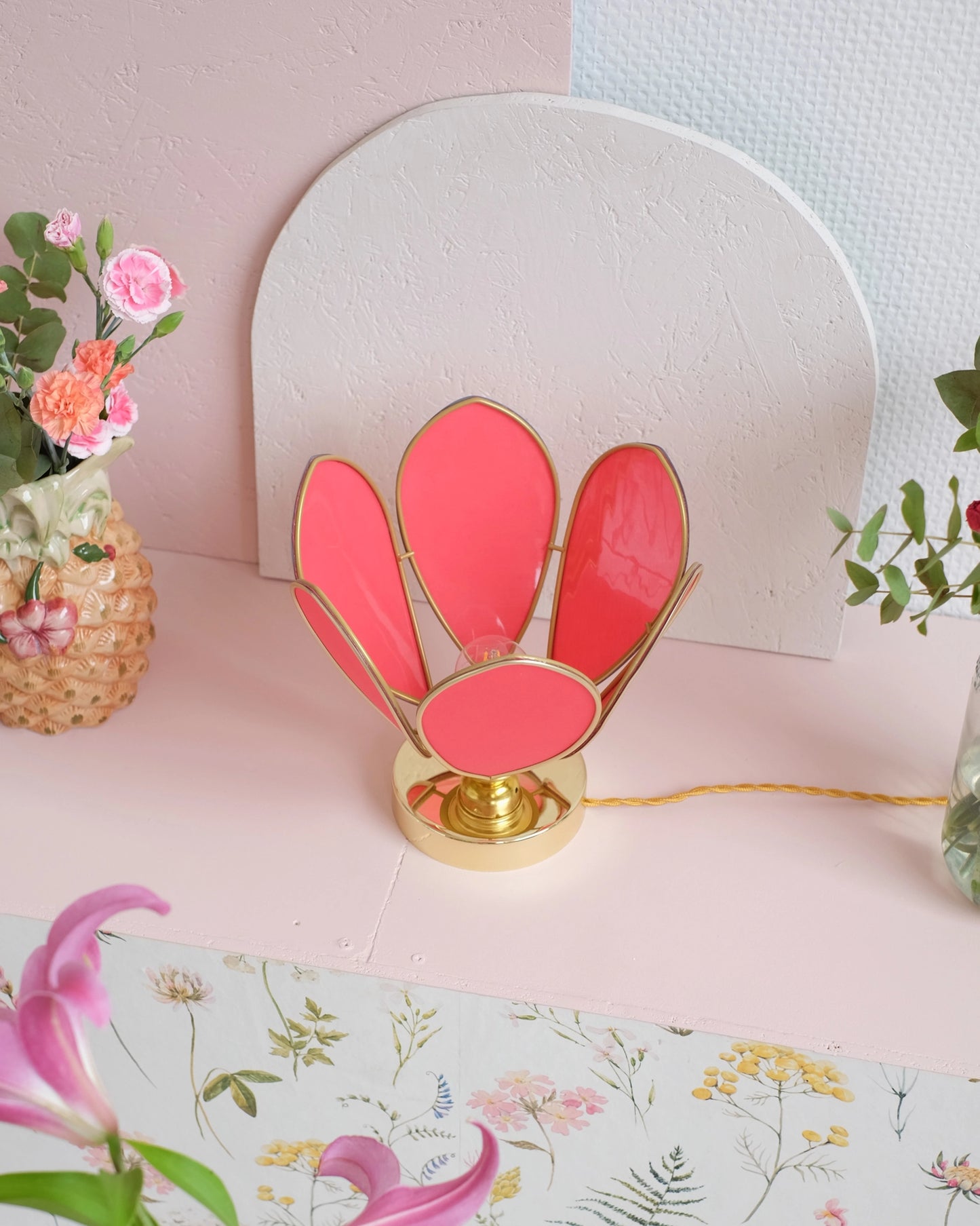 Lampe Fleur à poser - Flamingo et doré