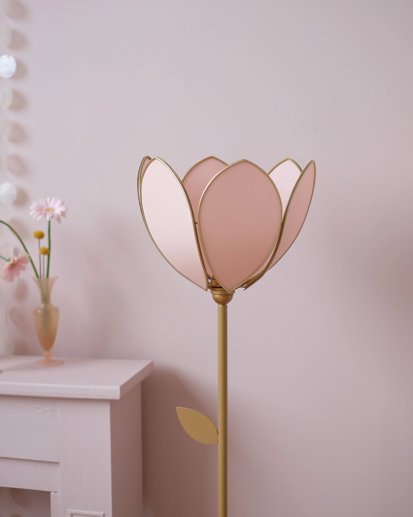Pied de lampadaire et abat-jour fleur simple - Blush
