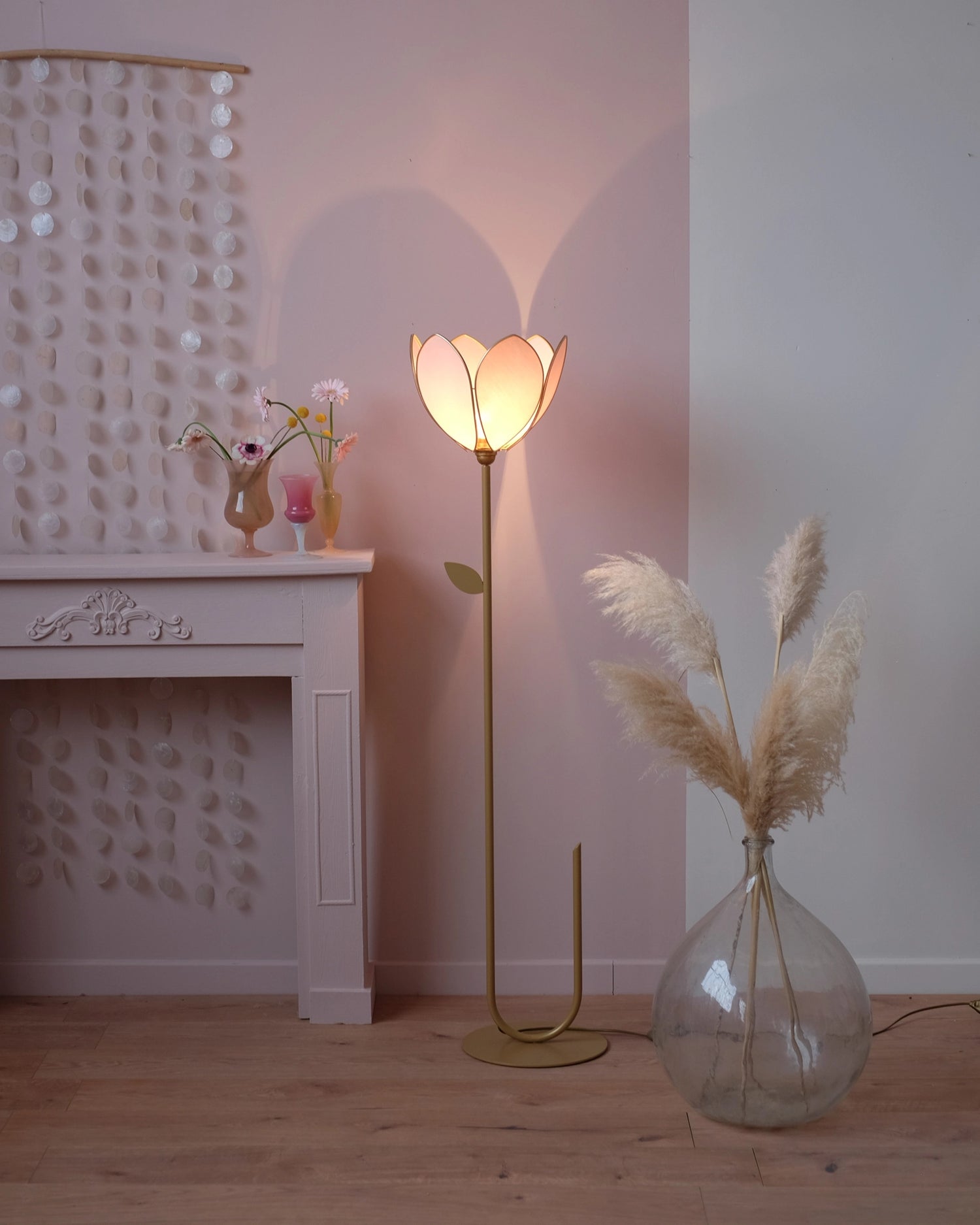 Pied de lampadaire et abat-jour fleur simple - Blush