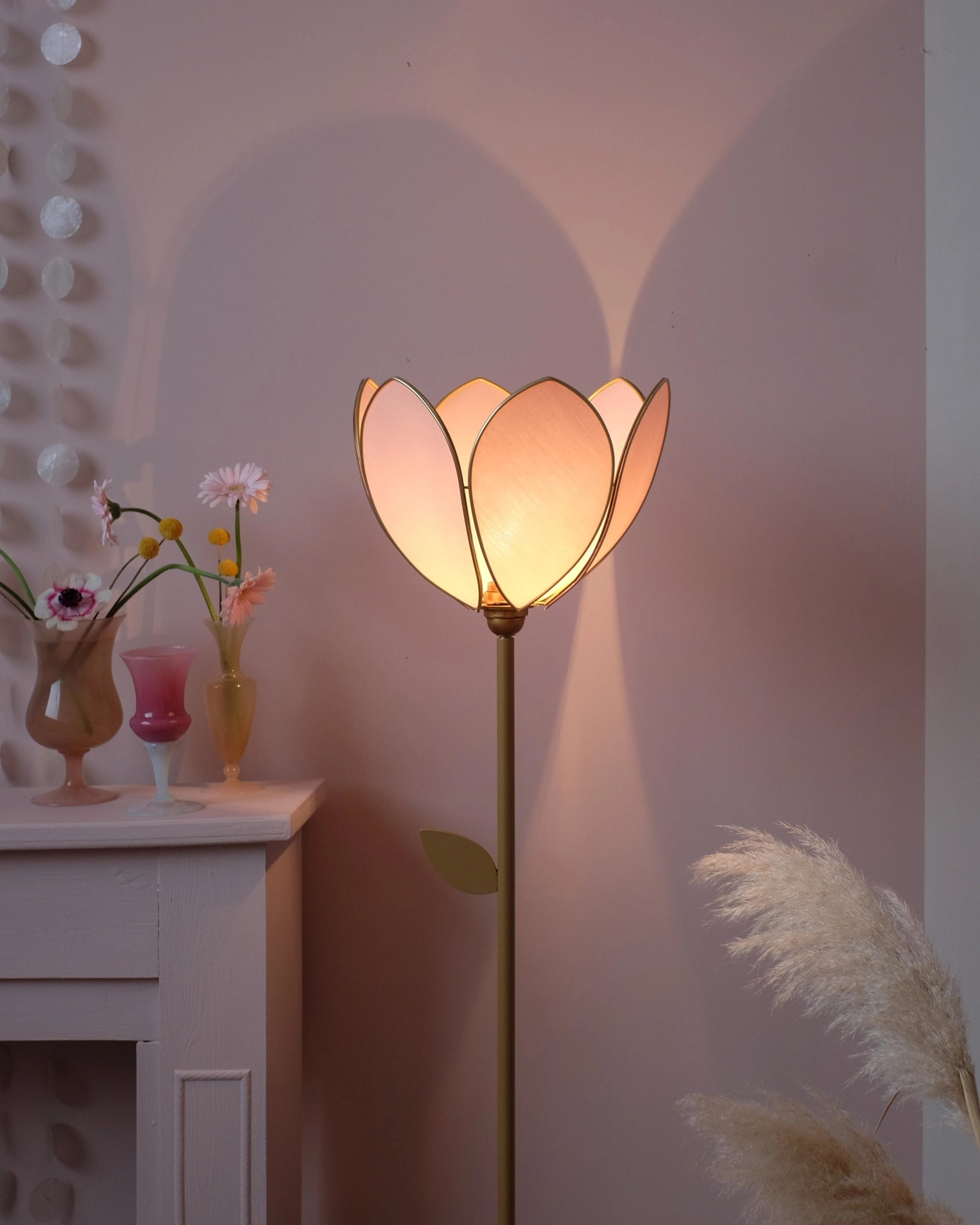 Pied de lampadaire et abat-jour fleur simple - Blush