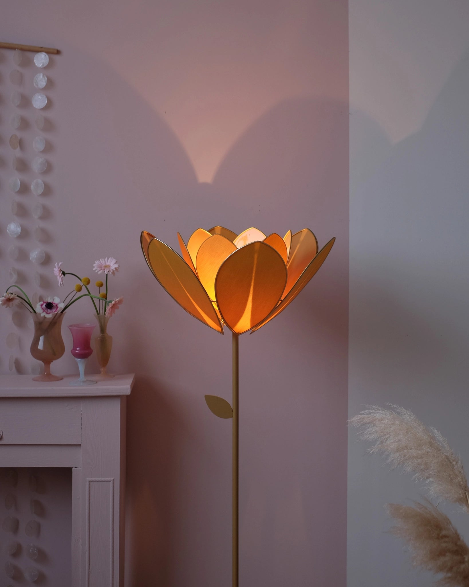 Pied de lampadaire et abat-jour fleur double - Honey