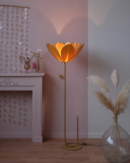 Pied de lampadaire et abat-jour fleur double - Honey