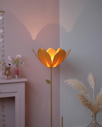 Pied de lampadaire et abat-jour fleur double - Honey