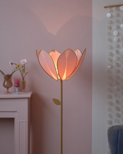 Pied de lampadaire et abat-jour fleur double - Blush