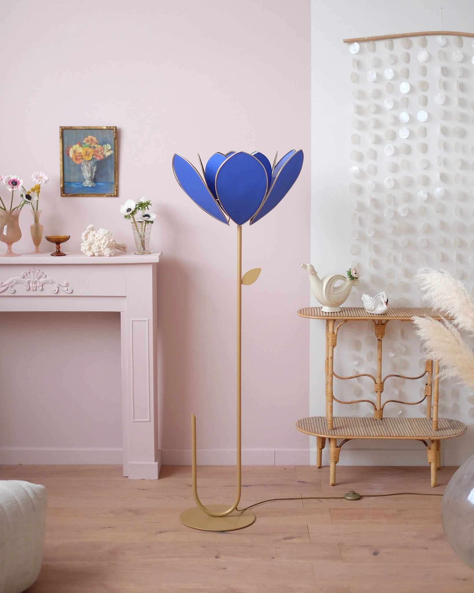 Abat-jour Fleur pour lampadaire - Double Bleu royal