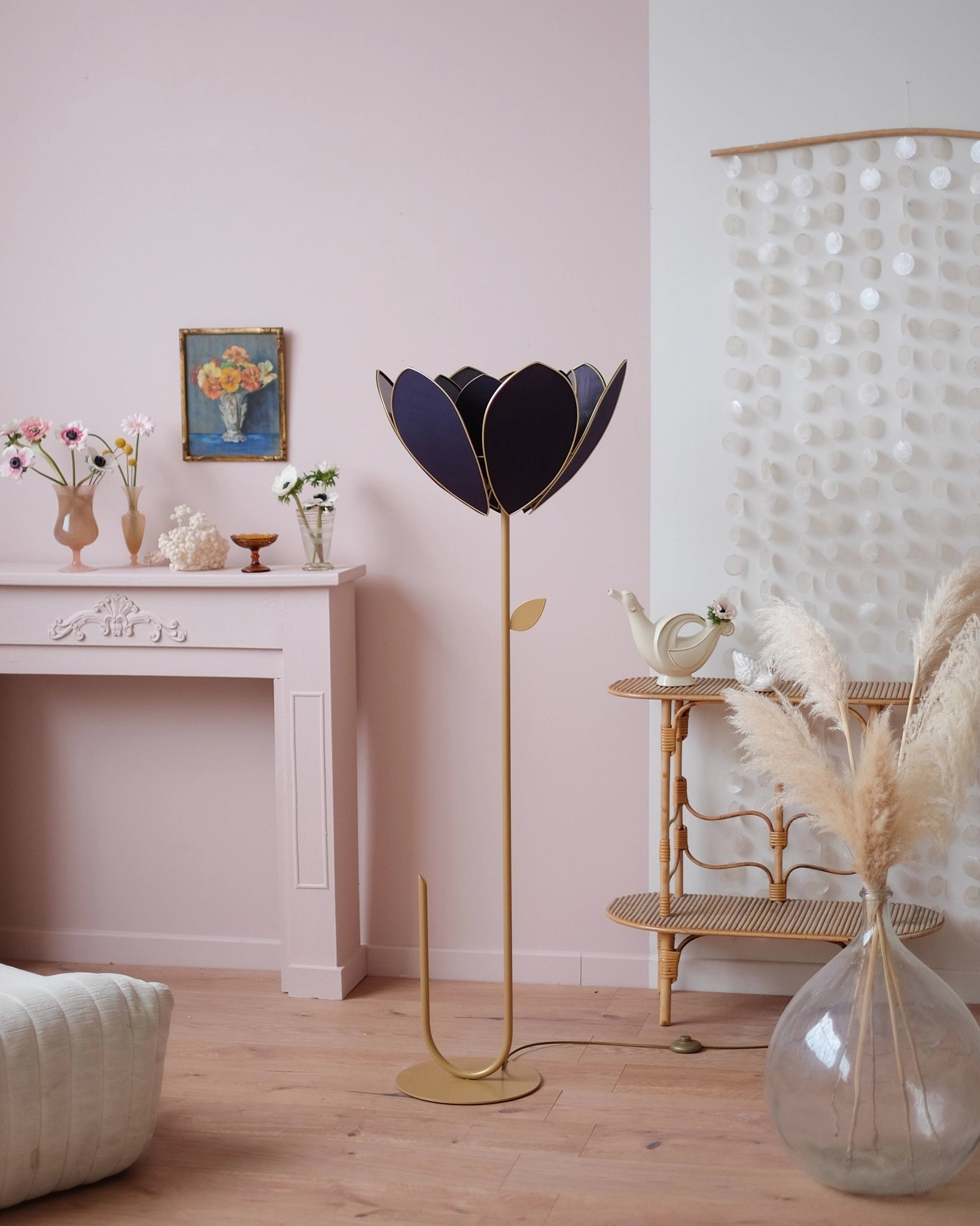 Abat-jour Fleur pour lampadaire - Double Bleu nuit