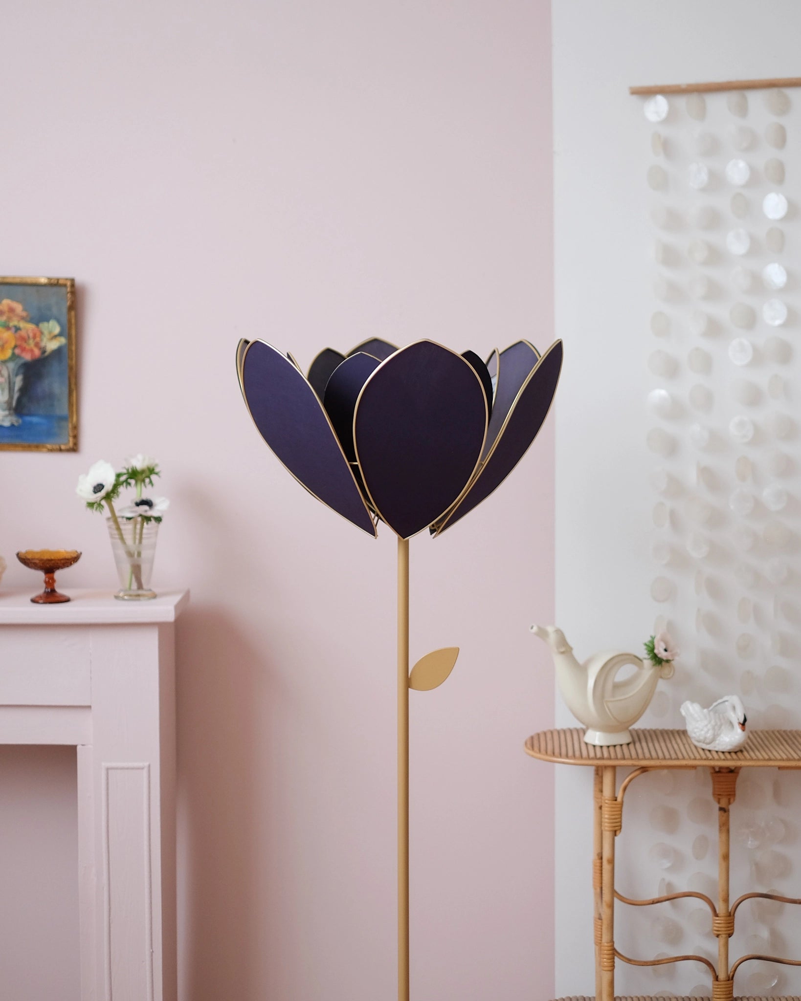 Abat-jour Fleur pour lampadaire - Double Bleu nuit