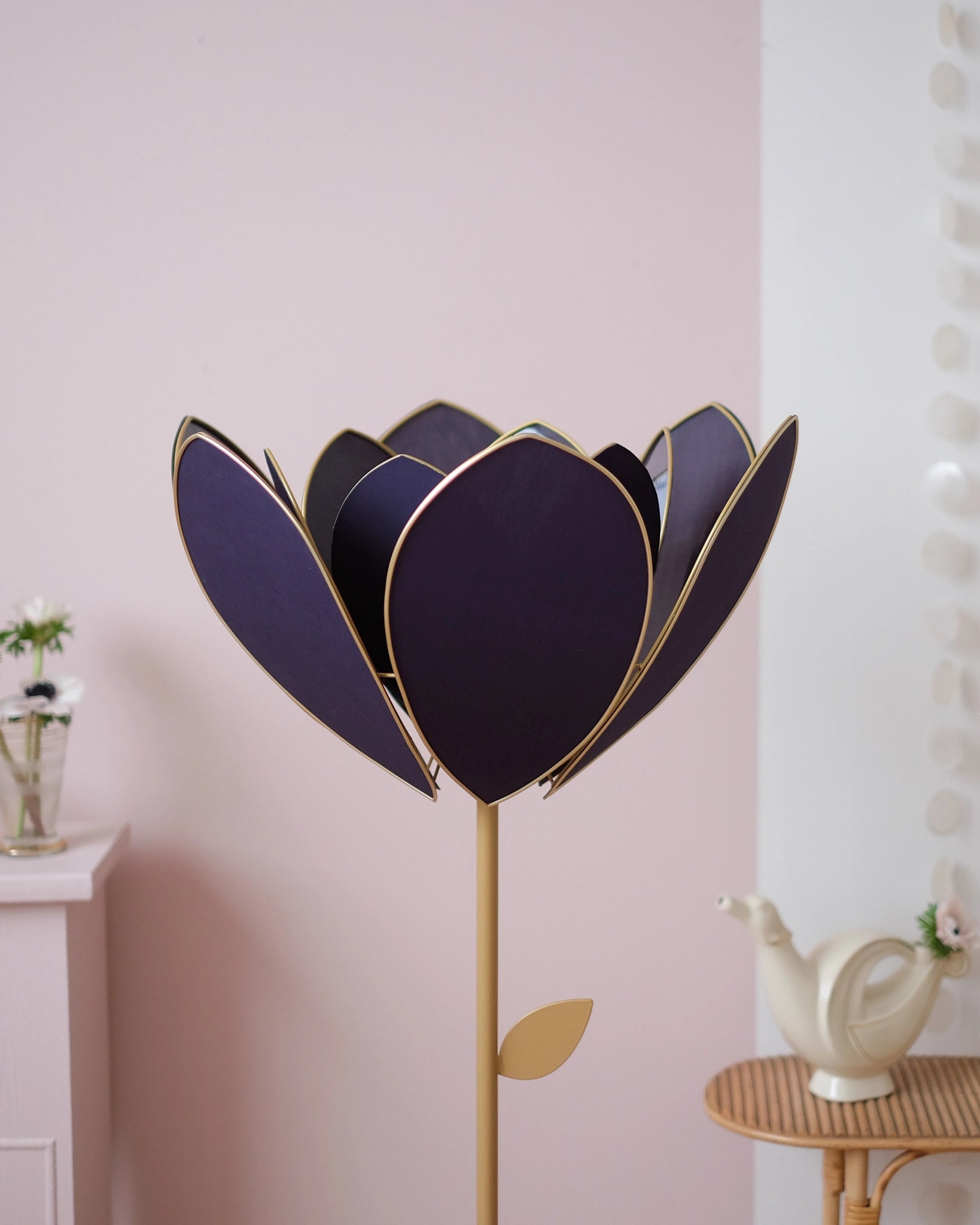 Abat-jour Fleur pour lampadaire - Double Bleu nuit