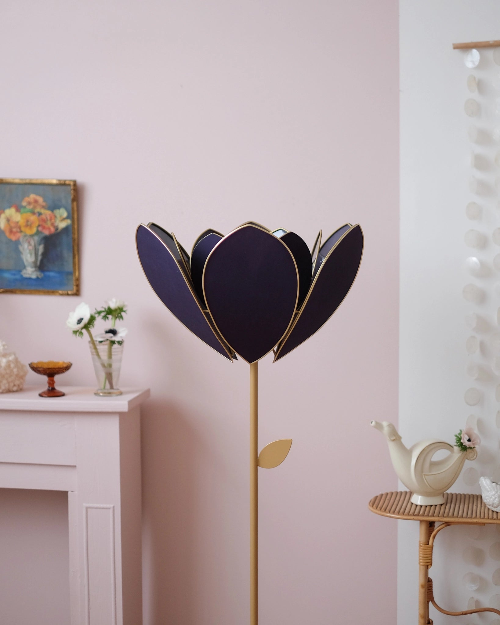 Abat-jour Fleur pour lampadaire - Double Bleu nuit