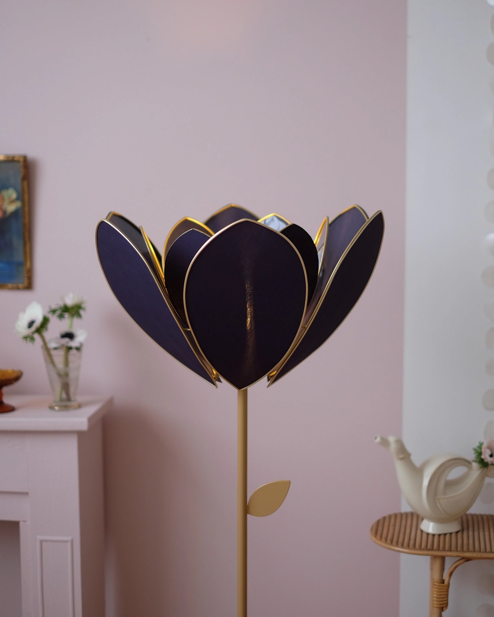 Abat-jour Fleur pour lampadaire - Double Bleu nuit