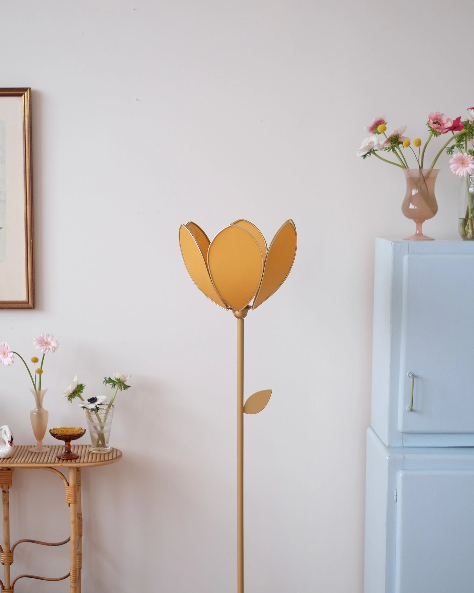 Pied de lampadaire et abat-jour fleur simple - Honey