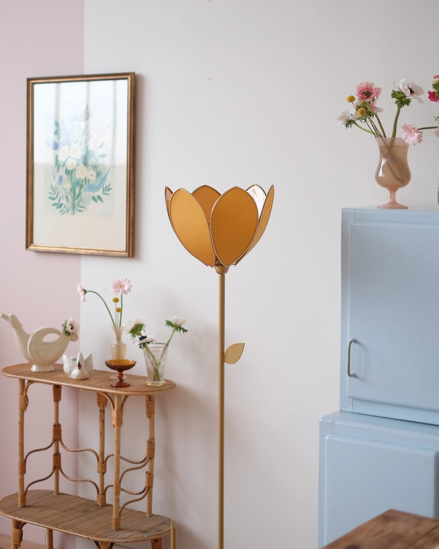 Pied de lampadaire et abat-jour fleur simple - Honey