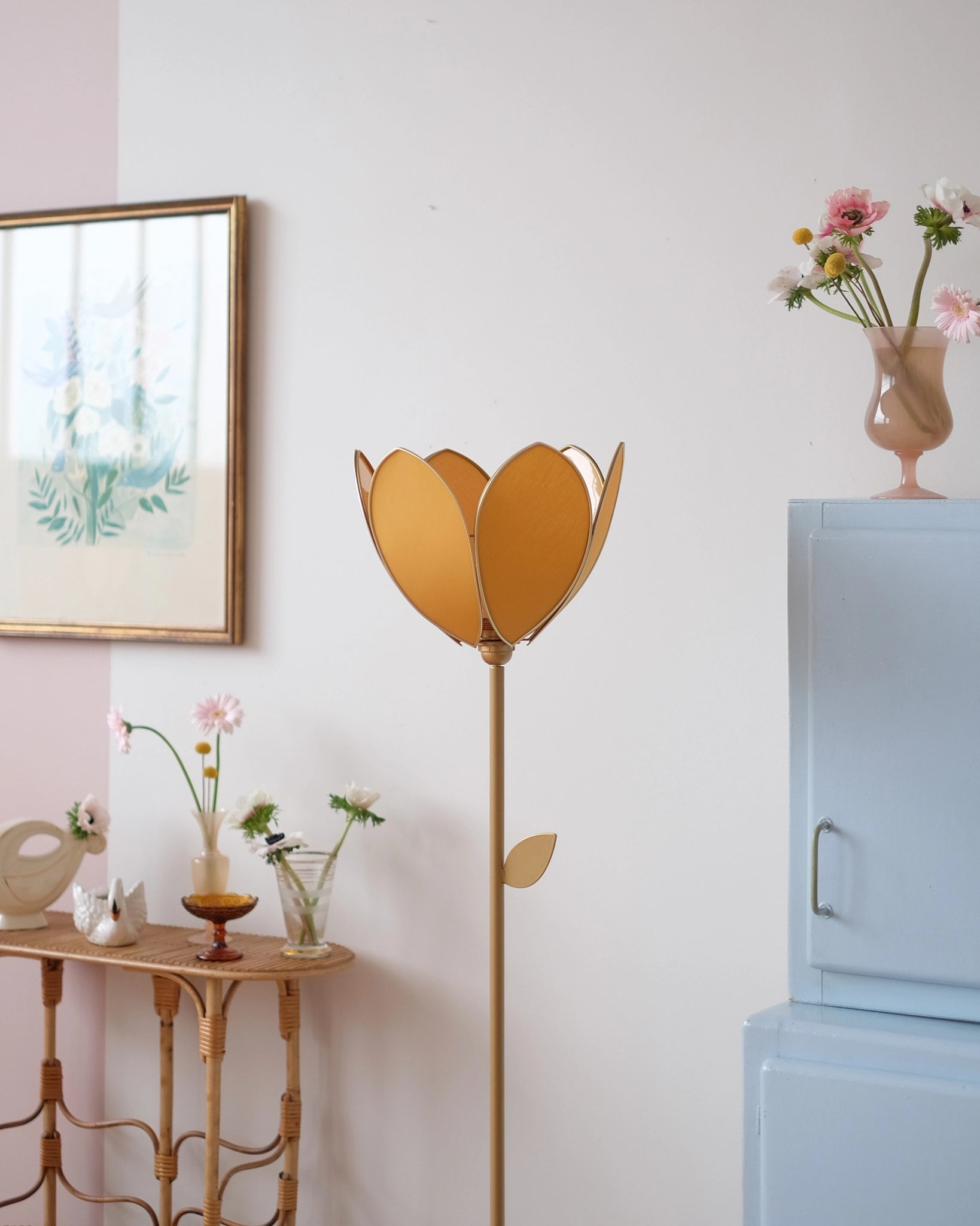 Pied de lampadaire et abat-jour fleur simple - Honey