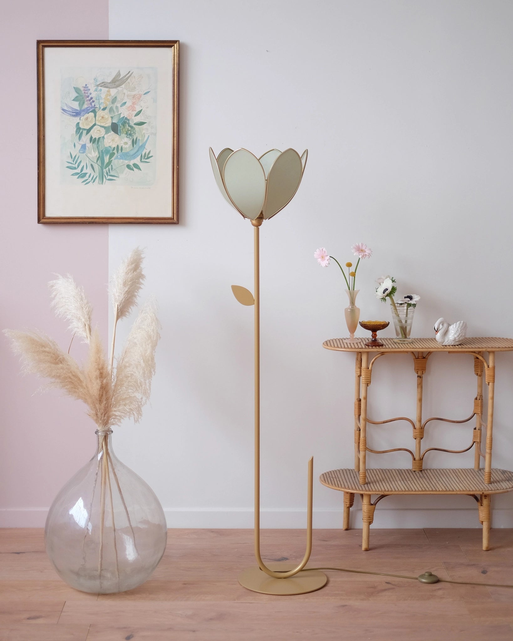 Pied de lampadaire et abat-jour fleur simple - Eucalyptus