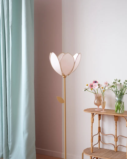 Pied de lampadaire et abat-jour fleur simple - Nude