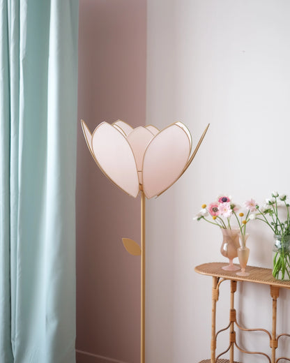 Pied de lampadaire et abat-jour fleur double - Nude