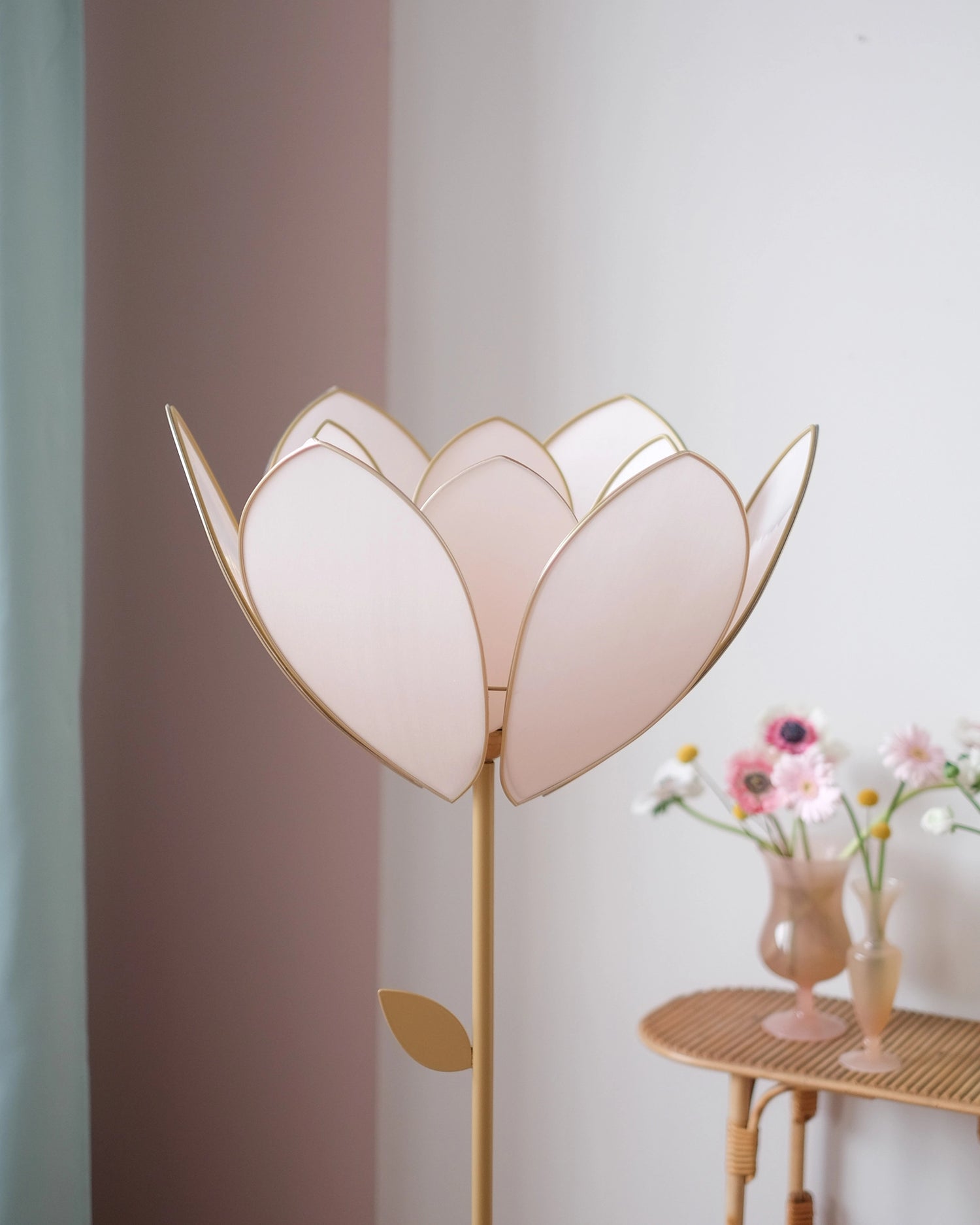 Pied de lampadaire et abat-jour fleur double - Nude