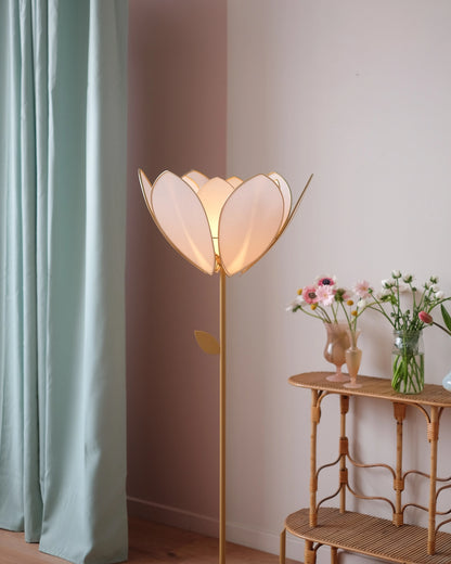 Pied de lampadaire et abat-jour fleur double - Nude