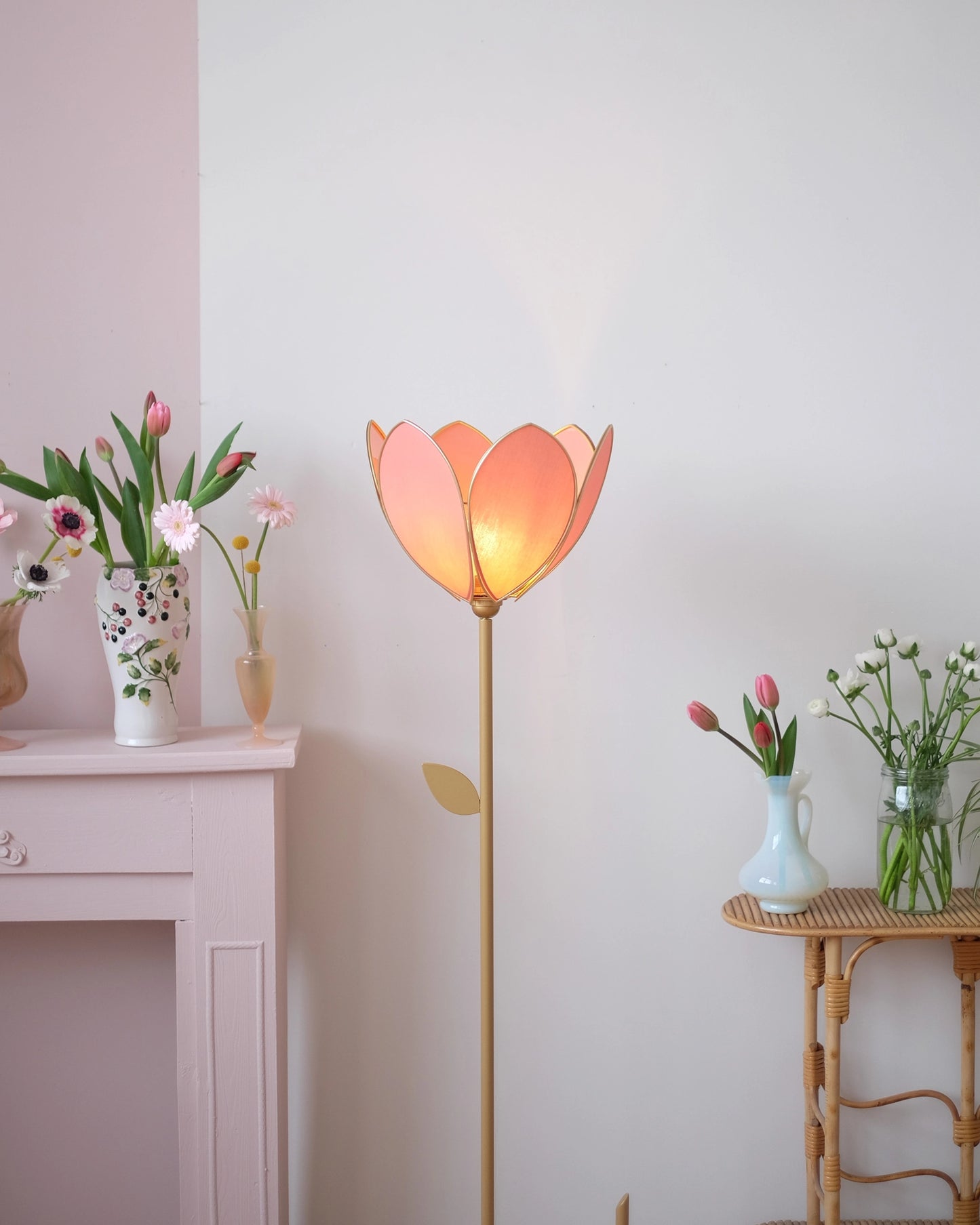 Pied de lampadaire et abat-jour fleur simple - Terracotta
