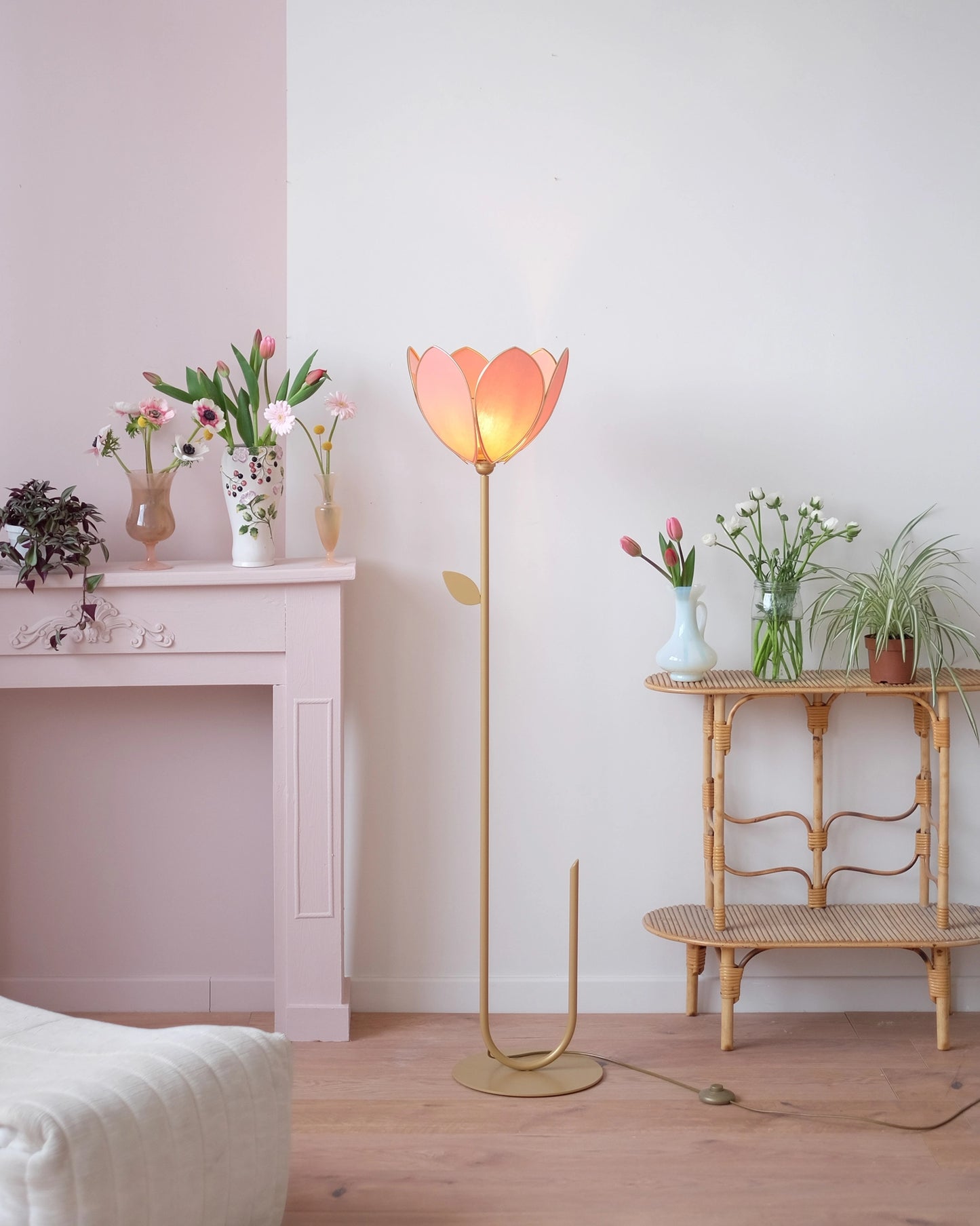 Pied de lampadaire et abat-jour fleur simple - Terracotta