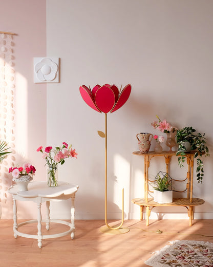 Pied de lampadaire et abat-jour fleur double - Rose des bois