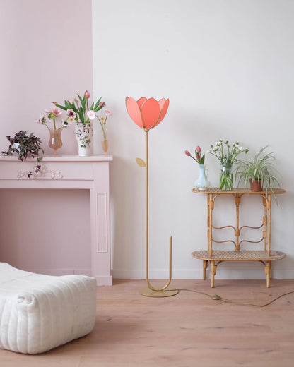 Pied de lampadaire et abat-jour fleur simple - Vert jungle