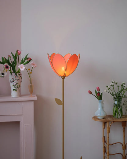 Pied de lampadaire et abat-jour fleur simple - Pamplemousse