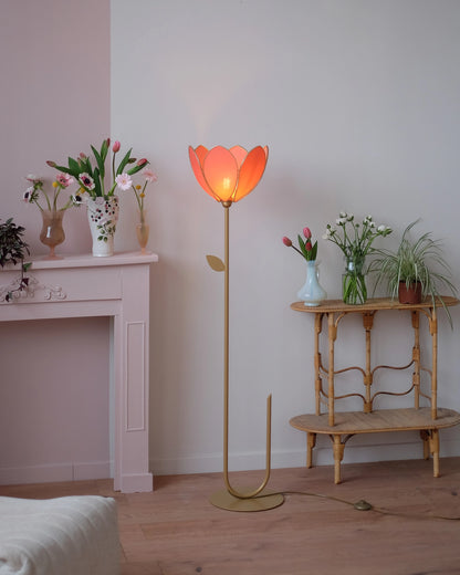 Pied de lampadaire et abat-jour fleur simple - Pamplemousse