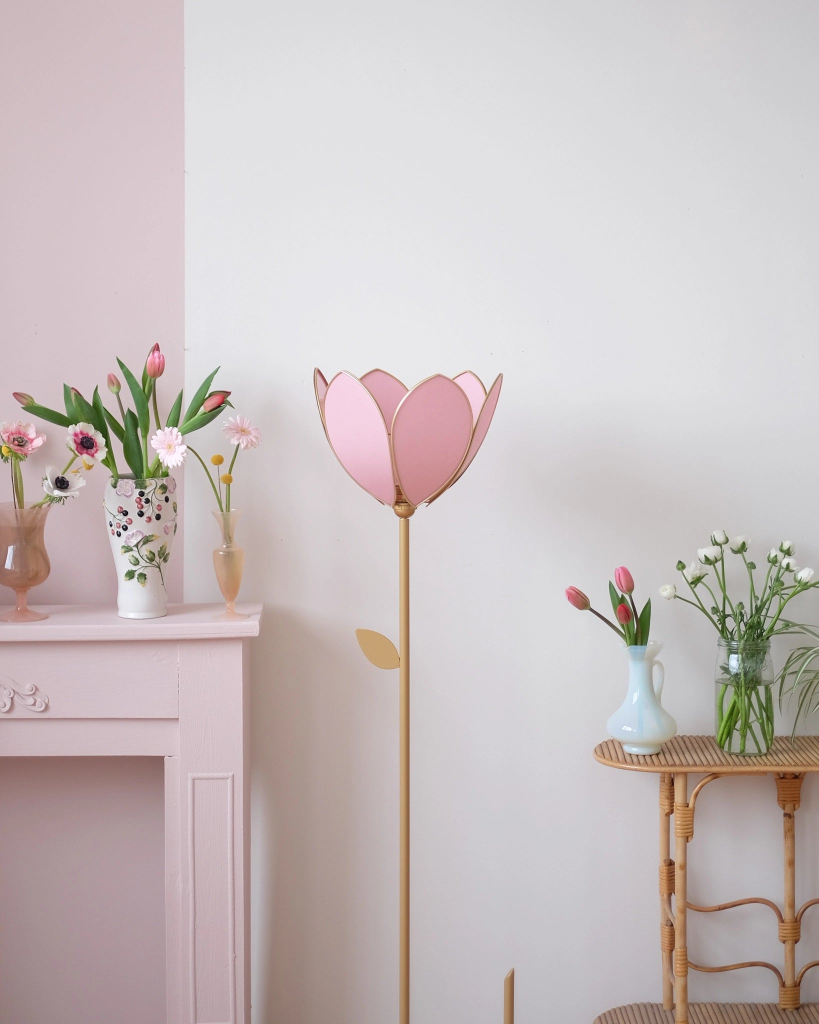 Pied de lampadaire et abat-jour fleur simple - Sugar