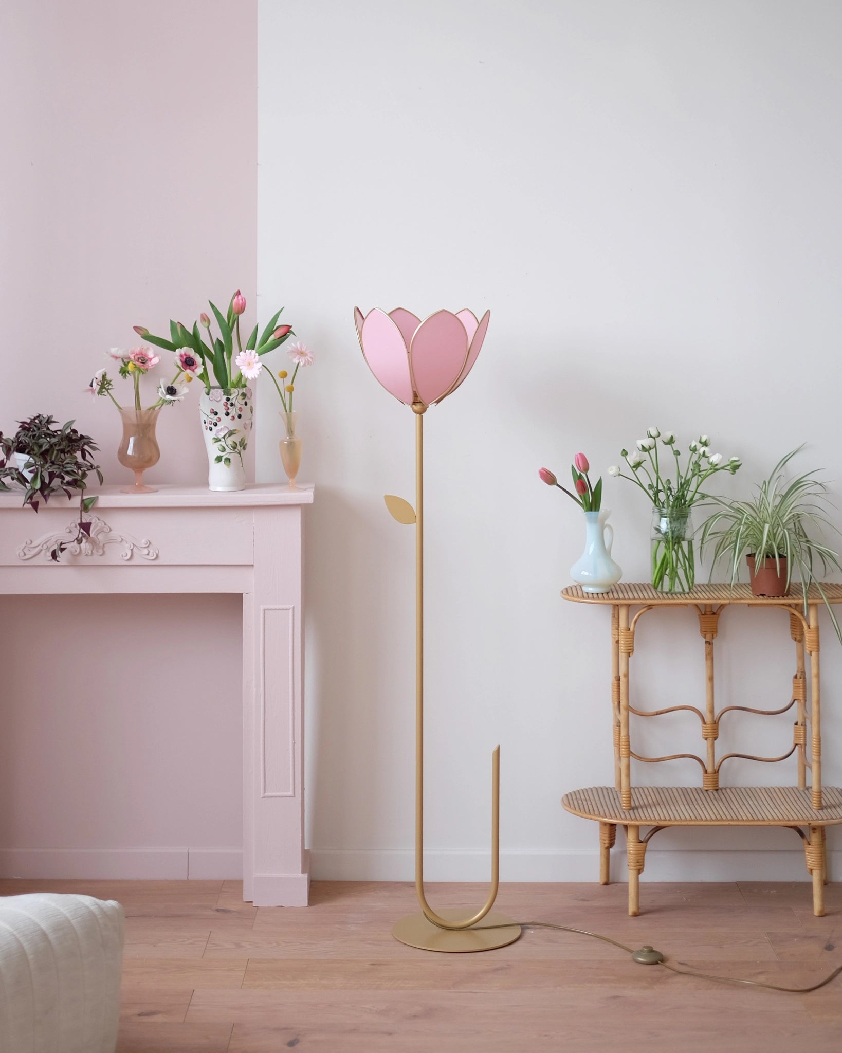 Pied de lampadaire et abat-jour fleur simple - Sugar