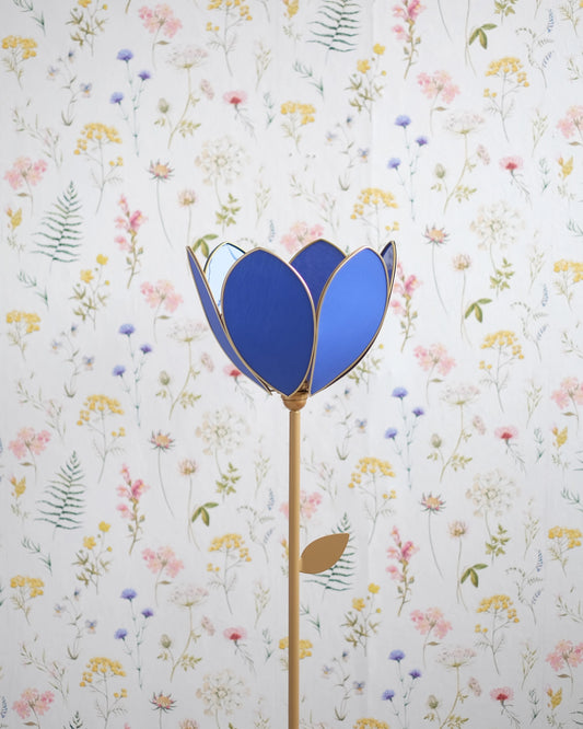 Pied de lampadaire et abat-jour fleur simple - Bleu royal