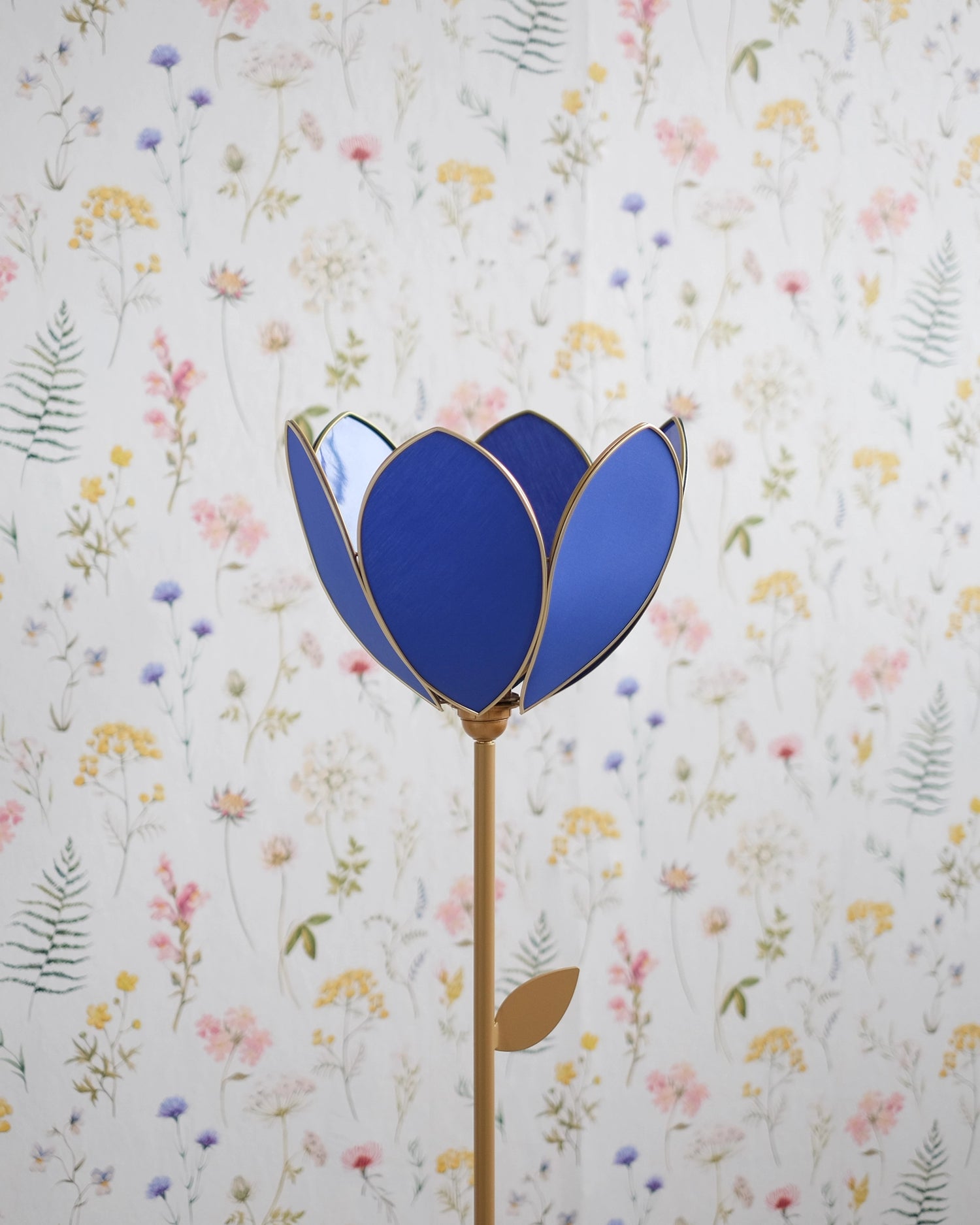 Pied de lampadaire et abat-jour fleur simple - Bleu royal