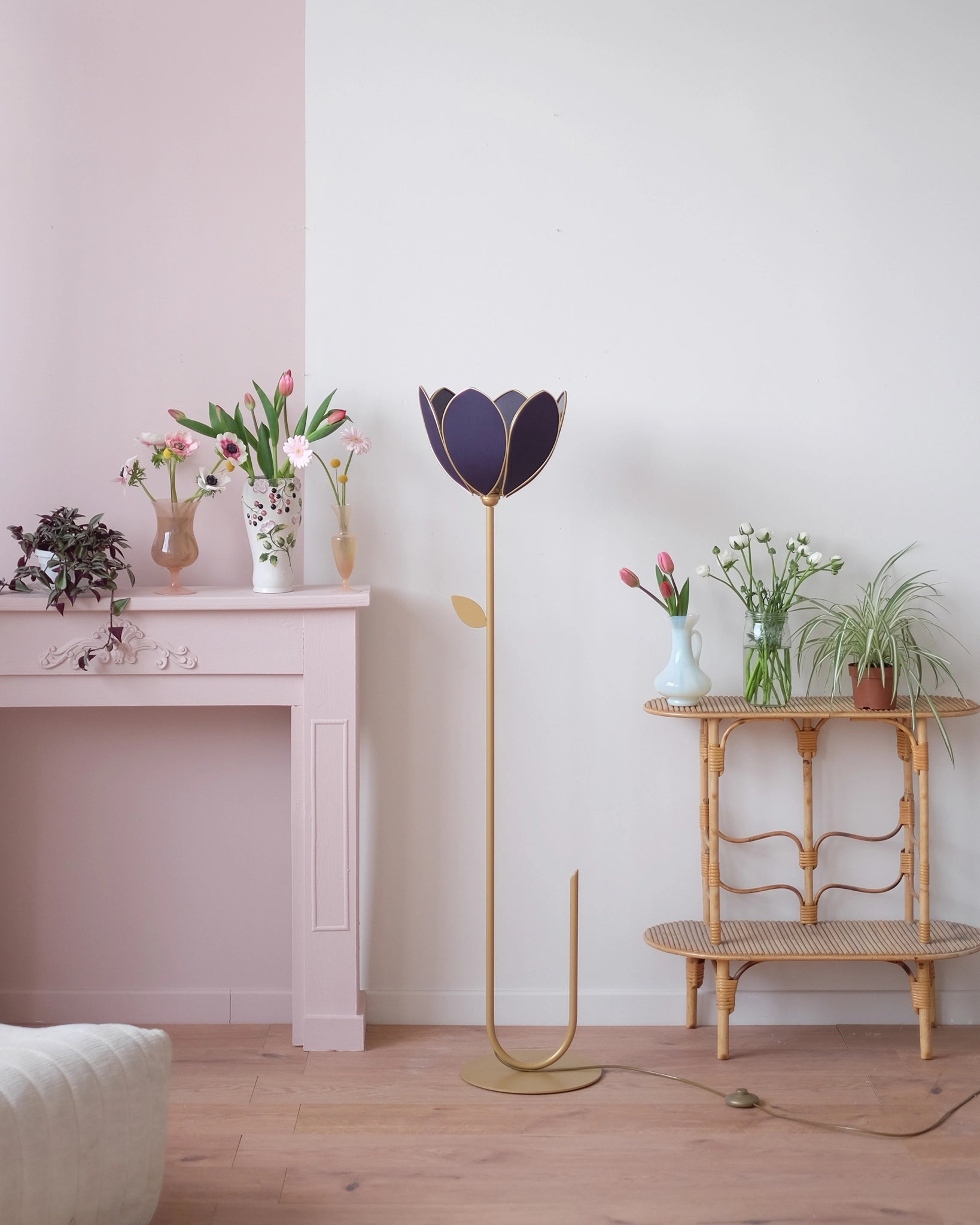 Abat-jour Fleur pour lampadaire - Simple Bleu nuit