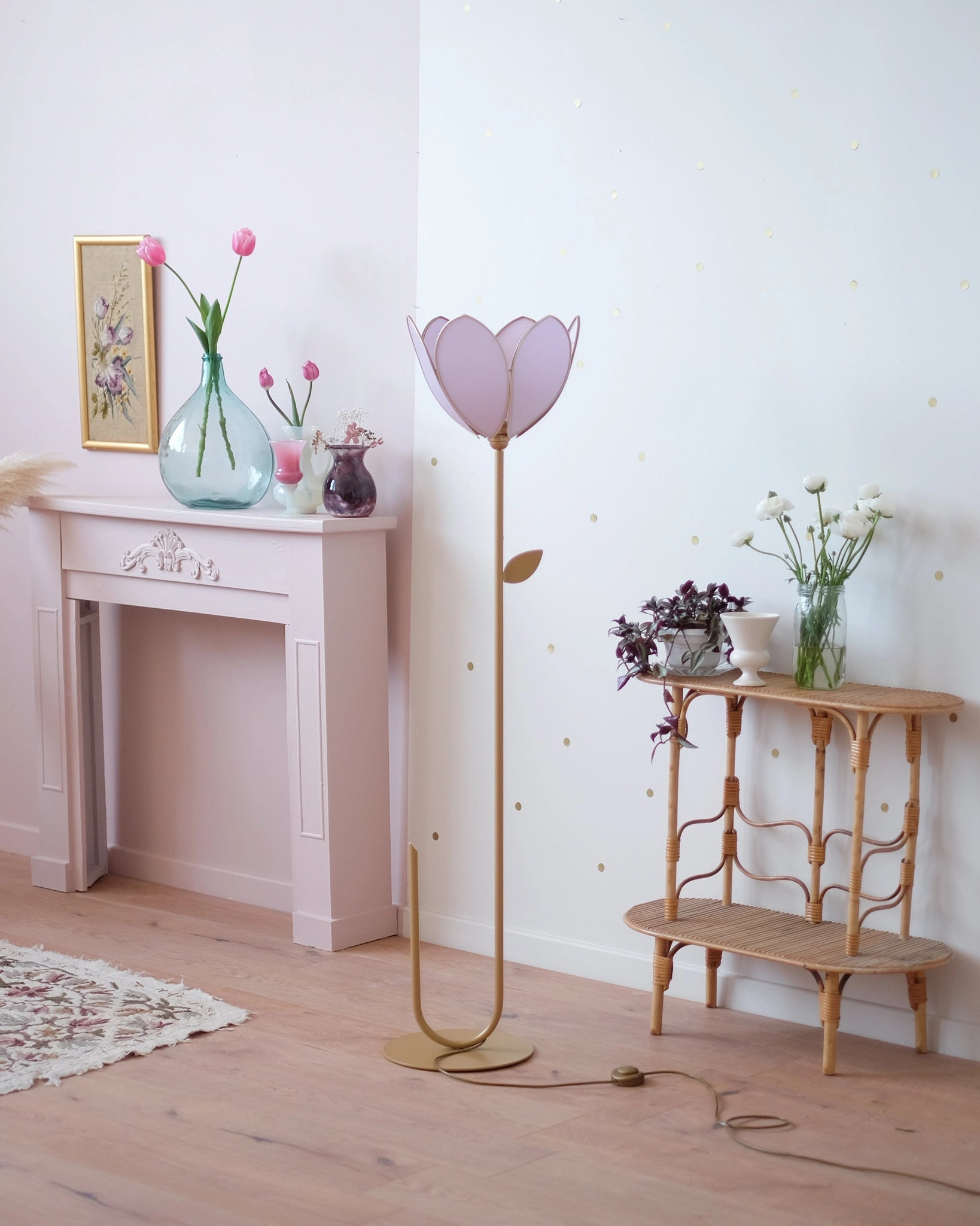 Pied de lampadaire et abat-jour fleur simple - Lilas