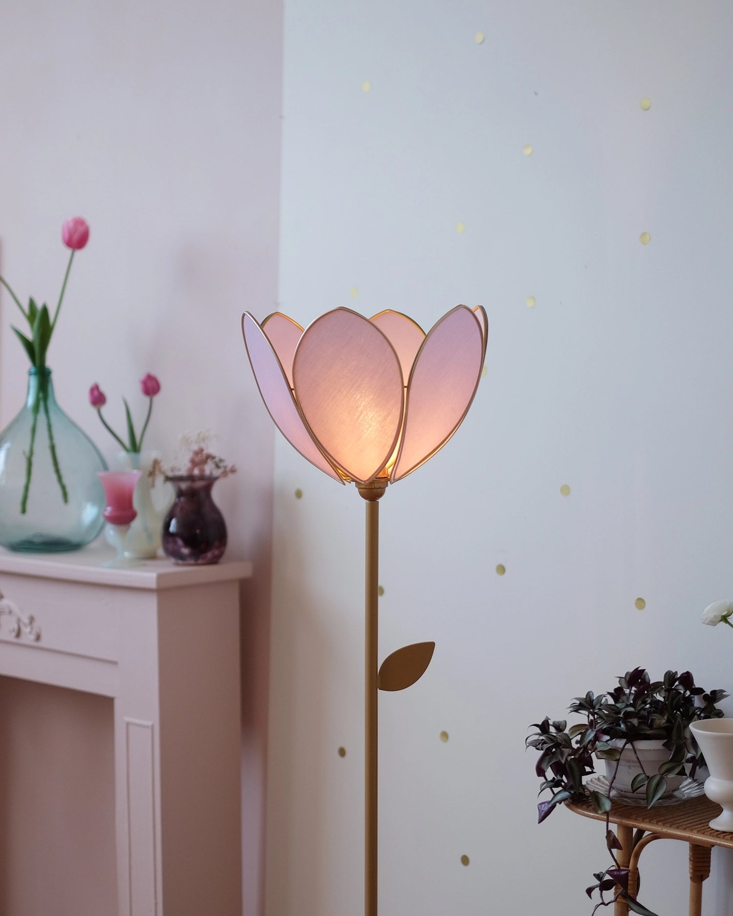 Pied de lampadaire et abat-jour fleur simple - Lilas