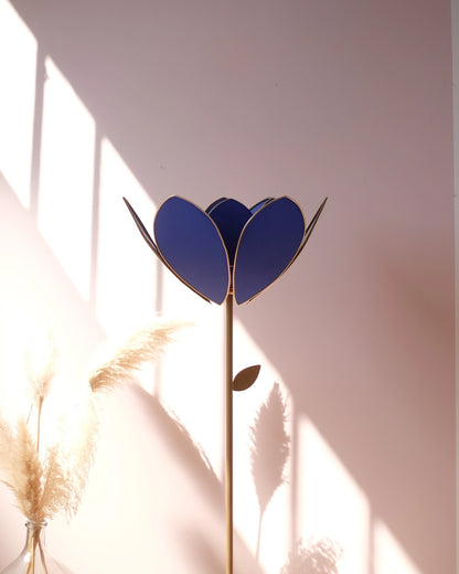 Pied de lampadaire et abat-jour fleur double - Bleu royal