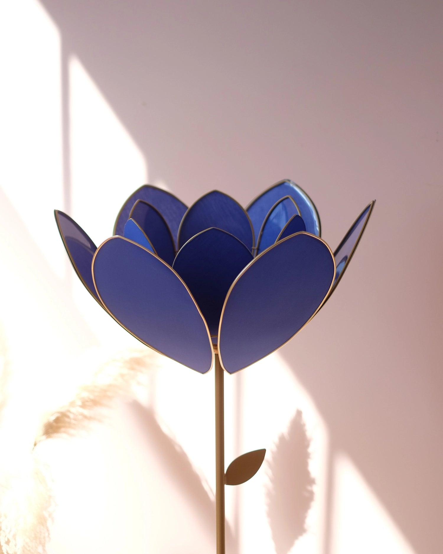 Pied de lampadaire et abat-jour fleur double - Bleu royal