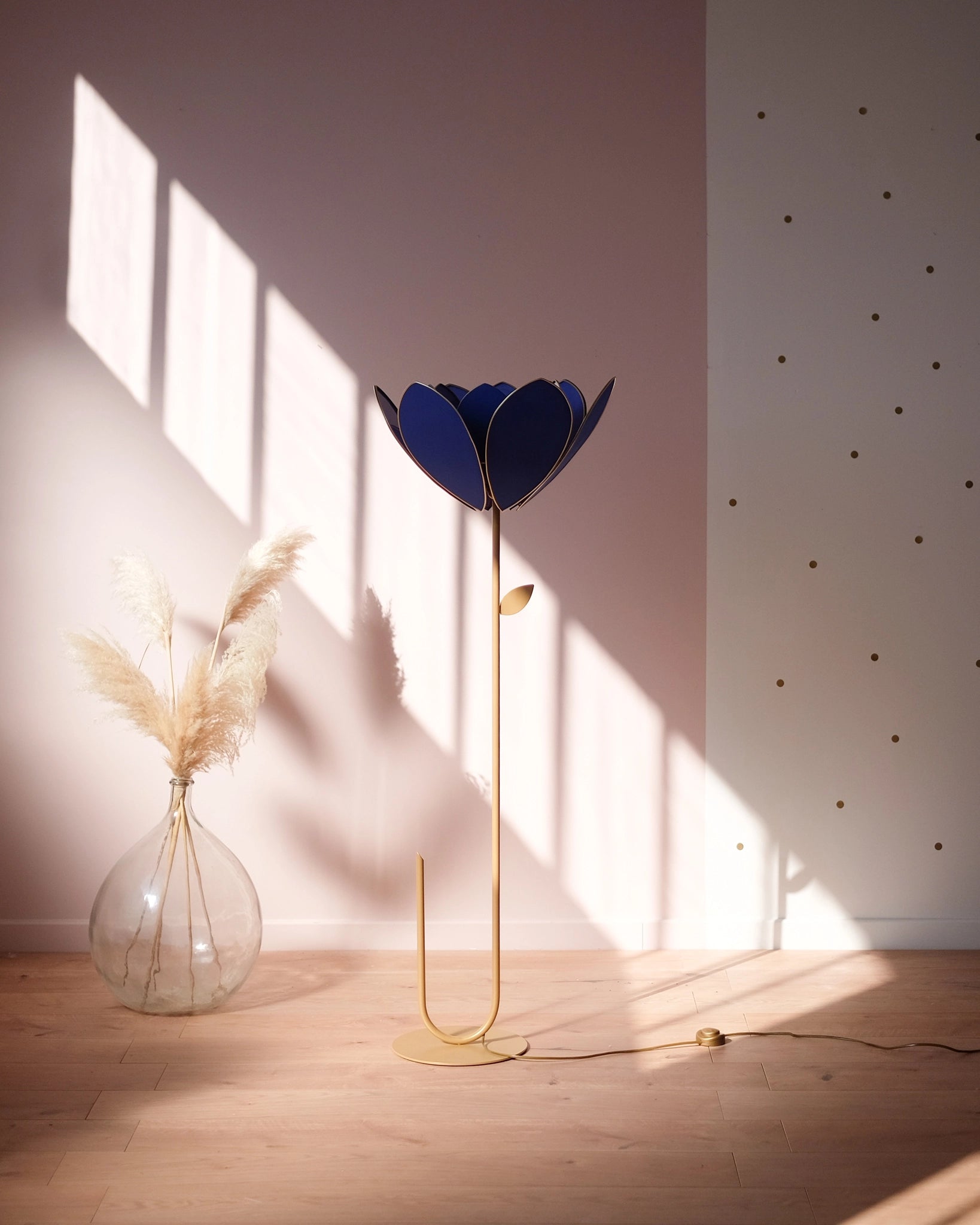 Pied de lampadaire et abat-jour fleur double - Bleu royal