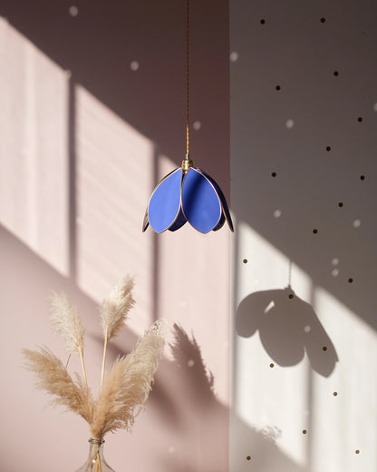 Suspension Fleur simple - Bleu royal et doré