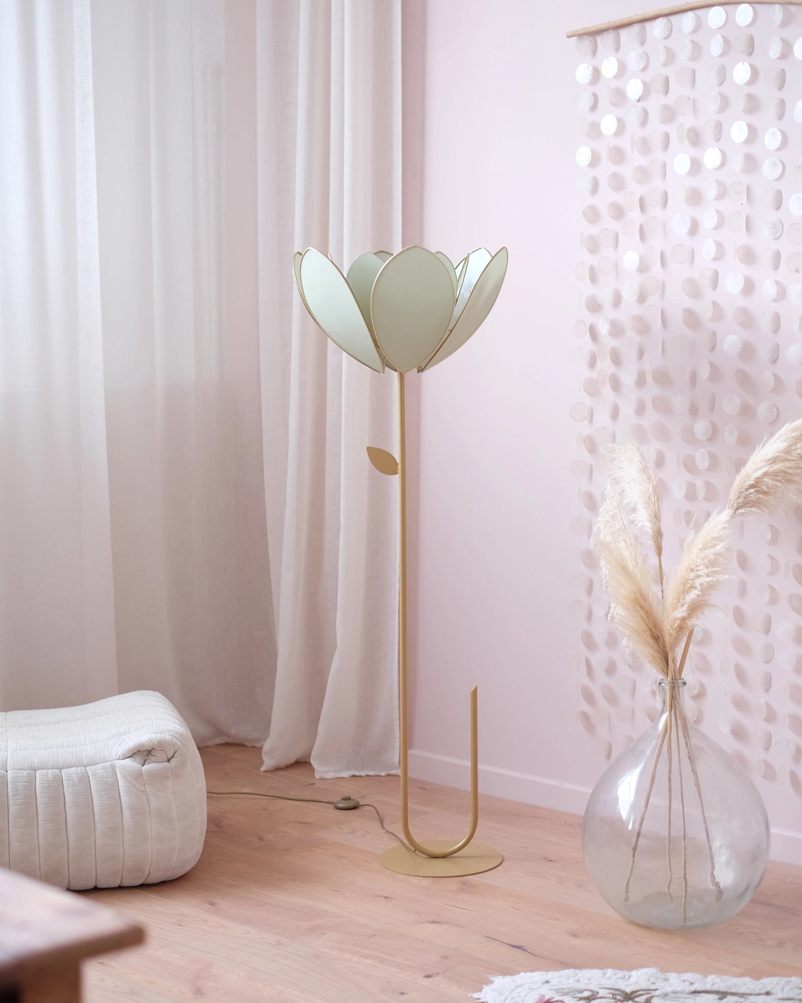 Pied de lampadaire et abat-jour fleur double - Eucalyptus